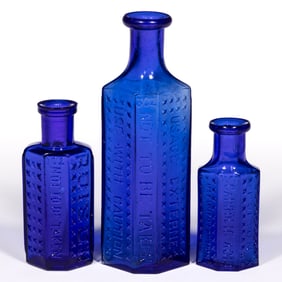 CANADIAN FLAT BACK / IRREGULAR HEXAGONAL-FORM POISON BOTTLES, LOT OF THREE