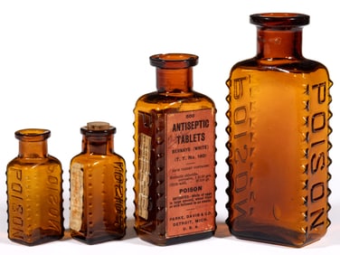 RECTANGULAR-FORM KR-9 POISON BOTTLES, LOT OF FOUR