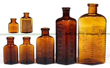 ASSORTED DIAMOND-FORM POISON BOTTLES, LOT OF SEVEN