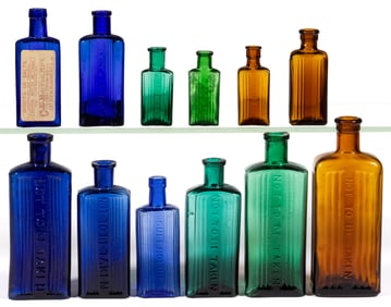 ASSORTED RECTANGULAR-FORM POISON BOTTLES, LOT OF 12