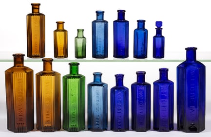 ASSORTED HEXAGONAL-FORM POISON BOTTLES, LOT OF 15