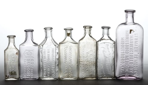 KENTUCKY EMBOSSED MEDICINE / PHARMACY BOTTLES, LOT OF SEVEN
