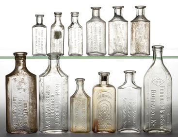 KENTUCKY EMBOSSED MEDICINE / PHARMACY BOTTLES, LOT OF 12