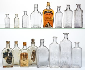 ASSORTED EMBOSSED / LABELED MEDICINE BOTTLES, LOT OF 16