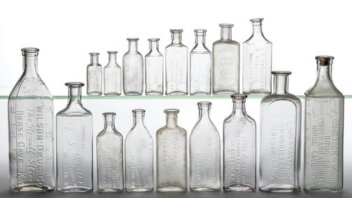 KENTUCKY EMBOSSED MEDICINE / PHARMACY BOTTLES, LOT OF 17