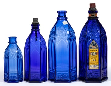 EMBOSSED CARTER'S CATHEDRAL MASTER INK BOTTLES, LOT OF FOUR
