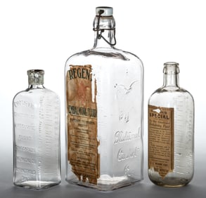 ASSORTED EMBALMING FLUID BOTTLES, LOT OF THREE