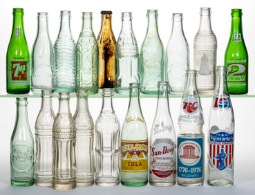 KENTUCKY EMBOSSED AND ACL SODA BOTTLES, LOT OF 19