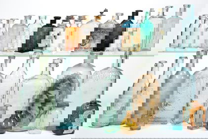 ASSORTED ANTIQUE GLASS BOTTLES, LOT OF 27