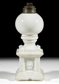 FREE-BLOWN AND PRESSED LION MONUMENT BASE WHALE OIL / FLUID STAND LAMP