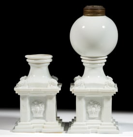 FREE-BLOWN AND PRESSED LION MONUMENT BASE WHALE OIL / FLUID STAND LAMP