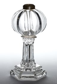 PILLAR-MOLDED GLASS WHALE OIL / FLUID STAND LAMP