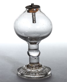 FREE-BLOWN AND PRESSED WHALE OIL / FLUID SPARKING OR TOY STAND LAMP