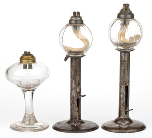 ASSORTED MOLD-BLOWN WHALE-OIL LAMPS, LOT OF THREE