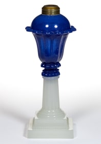 PRESSED TULIP AND COLUMNAR WHALE OIL / FLUID STAND LAMP