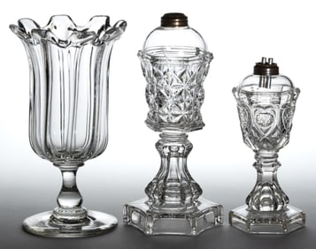 PRESSED FLINT EAPG KEROSENE / FLUID STAND LAMPS, LOT OF TWO