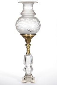 BRASS SOLAR AND CUT GLASS STEM STAND LAMP