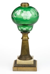 CUT-OVERLAY FOLIAGE AND PUNTY KEROSENE STAND LAMP