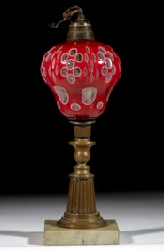 DOUBLE-CUT OVERLAY OVAL AND VESICAS KEROSENE STAND LAMP