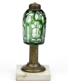 CUT OVERLAY PUNTY AND OVAL KEROSENE STAND LAMP