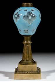 DOUBLE-CUT OVERLAY QUATREFOIL KEROSENE STAND LAMP