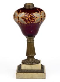ENAMEL DECORATED KEROSENE STAND LAMP
