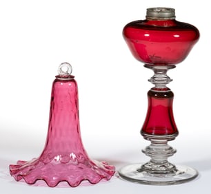 FREE-BLOWN AND CASED GLASS KEROSENE STAND LAMP