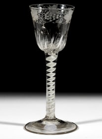 ENGLISH PATTERN-MOLDED AND GRAPEVINE ENGRAVED OPAQUE-TWIST WINE
