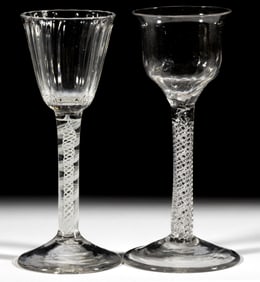 ENGLISH PATTERN-MOLDED TWIST STEM WINES, LOT OF TWO