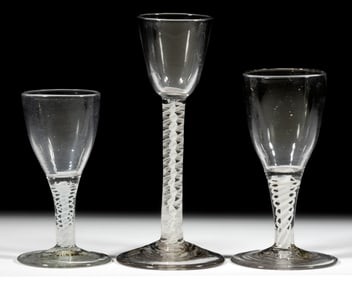FREE-BLOWN AND OPAQUE-TWIST GLASS WINES, LOT OF THREE