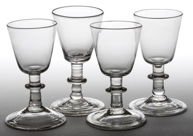 AMERICAN / ENGLISH FREE-BLOWN WINES / DRINKING GLASSES, LOT OF FOUR
