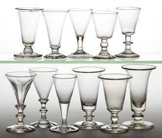 ASSORTED ENGLISH / CONTINENTAL WINES / DRINKING GLASSES, LOT OF 11