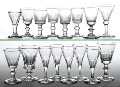 ASSORTED FREE-BLOWN AND CUT GLASS WINES, LOT OF 16
