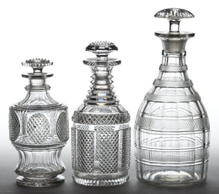 ENGLISH / ANGLO-IRISH CUT GLASS DECANTERS, LOT OF THREE