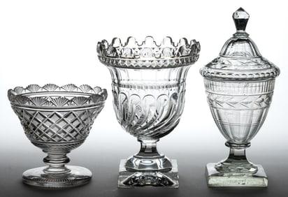 ANGLO-IRISH CUT GLASS ARTICLES, LOT OF THREE