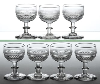 ANGLO-IRISH DIAMOND BAND CUT GLASS WINES, LOT OF SEVEN