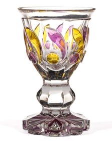 BOHEMIAN BIEDERMEIER CUT AND STAINED GLASS GOBLET
