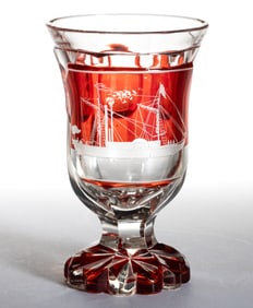 BOHEMIAN ENGRAVED HISTORICAL STEAMSHIP GOBLET