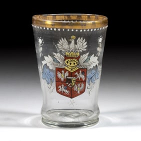 POLISH-LITHUANIAN COMMONWEALTH ARMORIAL ENAMEL-DECORATED BOHEMIAN HISTORISMUS BEAKER