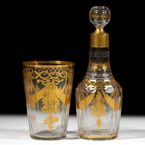 BOHEMIAN GILT-DECORATED AND CUT-PANELLED GLASS ARTICLES, LOT OF TWO