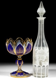 BOHEMIAN CUT-OVERLAY GLASS ARTICLES, LOT OF TWO