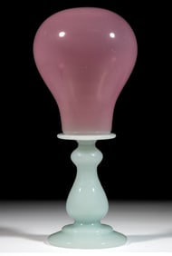 FREE-BLOWN OPALINE GLASS PEDESTAL WIG STAND