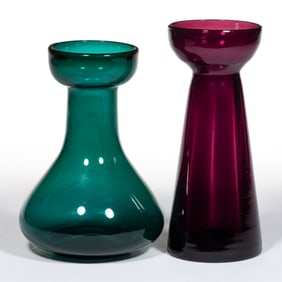 FREE-BLOWN GLASS HYACINTH VASES, LOT OF TWO