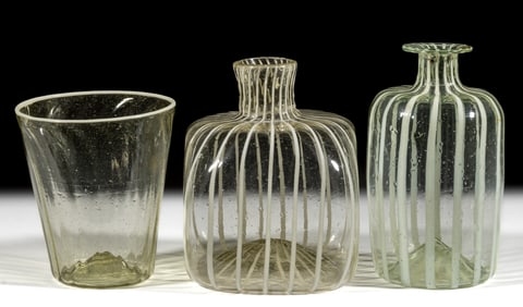 CONTINENTAL FREE-BLOWN AND DECORATED GLASS ARTICLES, LOT OF THREE
