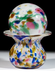 FREE-BLOWN AND MOTTLED VASE AND WITCH BALL