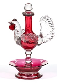 FREE-BLOWN FIGURAL ROOSTER GLASS PERFUME BOTTLE