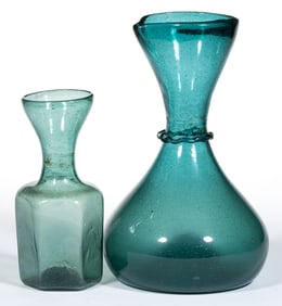 ASSORTED BLOWN GLASS BOTTLES / CARAFES, LOT OF TWO