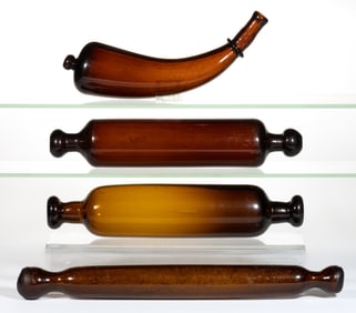 FREE-BLOWN GLASS ROLLING PINS, LOT OF THREE