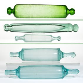 FREE-BLOWN GLASS ROLLING PINS, LOT OF FIVE