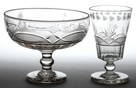 PITTSBURGH EARLY CUT STRAWBERRIES AND FANS GLASS ARTICLES, LOT OF TWO